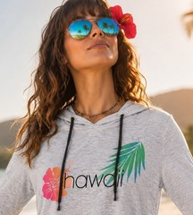 Crazy Shirts Hawaii Women’s Harmony Hooded T-Shirt – White Gray Heather Small