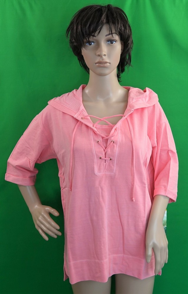 Green Tea Pigment Dye Lace Up Elbow Sleeve Hoodie Coral/gray/purple/blue,choose