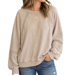 Universal Thread Acid Wash Lace Trim Sweatshirt Tan Women’s Large NWT Pullover