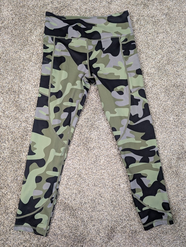 Zyia Active Women’s Leggings Size 8-10 Green Black Gray Camo Pants Pockets