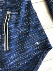 GapFit Hoodie Sweatshirt Womens Medium Blue Striped Fleece Pullover Zip Pockets
