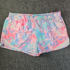 Womens Lilly Pulitzer Luxletic Ocean Trail Athletic Shorts Pink Blue White XL