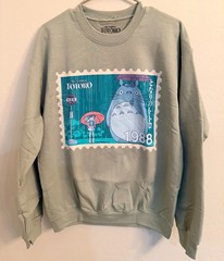 NWT Studio Ghibli My Neighbor Totoro Bus Stop Stamp Crew Sweatshirt Sage Green M