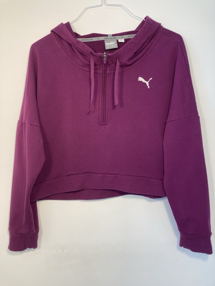 Puma Womens Transition Crop Hoodie Purple 1/4 Zip Pullover Sweatshirt Activewear