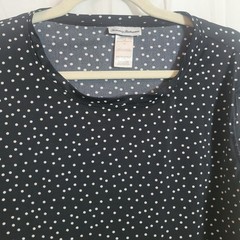 Tommy Bahama Women XL Polka Dot Long Sleeve Casual Top Black White Thumbhole
