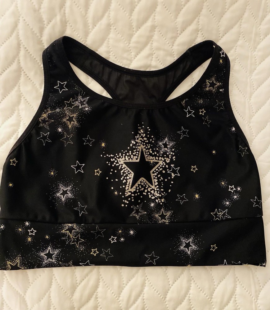 Victoria’s Secret Women’s Sports Bra Size M Black Racer Back W/ Sparkly Stars