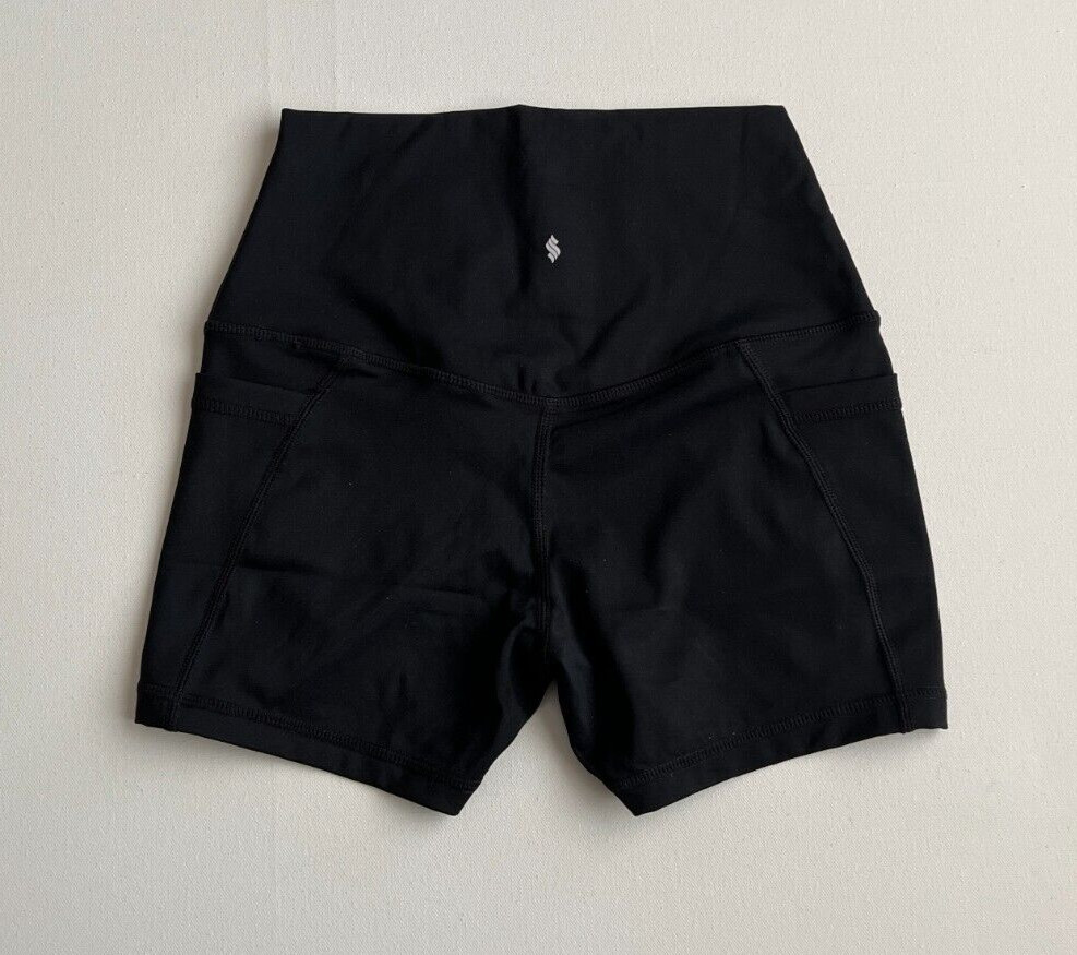 NEW Soothfeel Women’s XS High Waist Yoga Shorts w/Tummy Control Gym Black