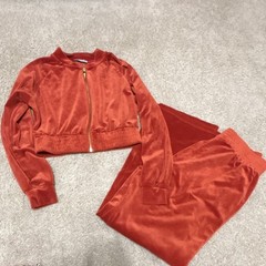 Love Poem by Block Orange Velour Sweatsuit Set Jacket & Pants Women’s Size S
