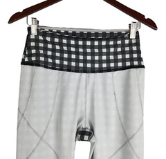 Albion Fit Black Gray & White Checkered Pattern Leggings Size Meas 26 x 23.5