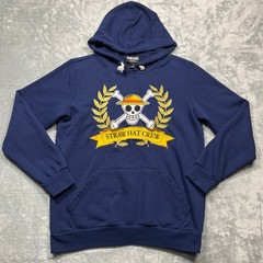 One Piece Straw Hat Crew Hoodie Women Embroidered Medium Navy Blue Box Lunch