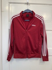 Adidas Womens Size S Full Zip 3 Stripes Wine Red White Track Jacket EUC