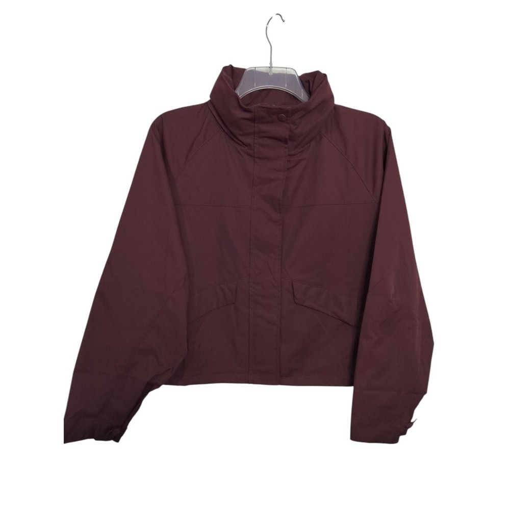 M1165) Champion Woman XL Burgundy Snap Zip Front Crop Coach Windbreaker
