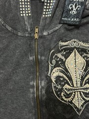 Vocal Hoodie Womens Large Made USA Rhinestone Fleur De Lis Y2K Biker