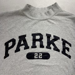 Parke 22 Women’s Varsity Mockneck Sweatshirt Gray/Navy Oversized L/XL Distressed