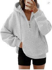 SUNBS Womens XL Half Zip Hoodie Gray Oversized Pullover Kangaroo Pocket New