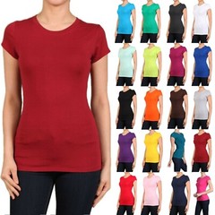 CREW/ROUND NECK Short Sleeve Women/Junior Solid Top Cotton T Shirt S-XL