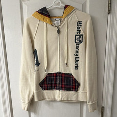 VTG Disney Parks Women’s Ivory Plaid Full Zip Fleece Hoodie Mickey Mouse S