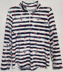 IBKUL 1/4 Zip Mock Neck Pullover Top Women’s M American Patriotic Stars Stripes