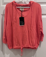 NWT Chaser Hooded Pullover Top Sunset Coral Drawstring Hem Lightweight Size S