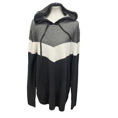 INC Womens XXL Black Gray Long Sleeve Acrylic Blend Hoodie Pullover Sweater