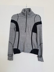 Lululemon Sweatshirt Pullover Womens 6 White Gray Striped 1/2 Zip Thumbhole *
