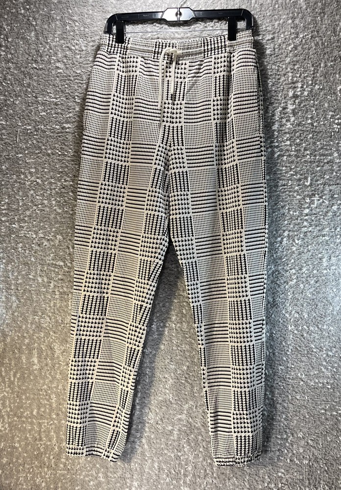 L*SPACE Active Joggers Pants Beige Black Small Elastic Waist Cotton Blend