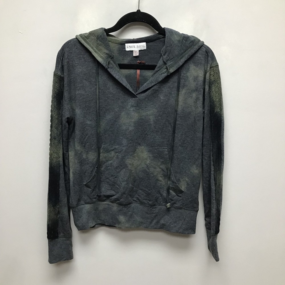 Knox Rose Womens Green Tie-Dye Camo Long Sleeve V-Neck Pullover Hoodie Size XS
