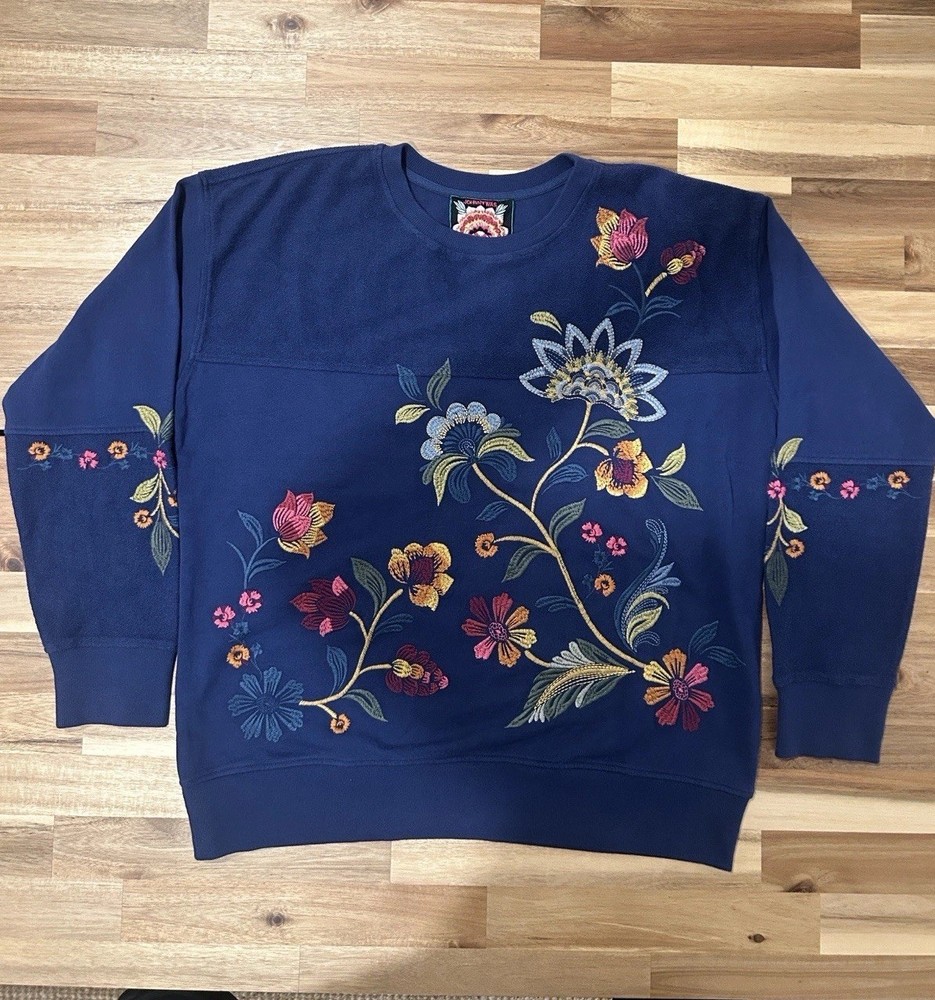 Johnny Was Vanessa Embroidered Sweatshirt Women’s M Cotton Crewneck
