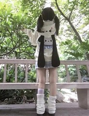 Y2k Kawaii Anime Puppy Bunny Long Ear Cutecore Aesthetics Zip Up Hoodie