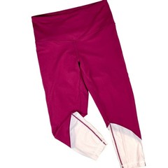 Zella Pink Sheer Drama Leggings Capri High Rise Maroon Mesh Lg Waistband Pocket