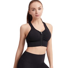 Women Zip Front Sports Bra Wireless Post-Surgery Bra Active Yoga Fitness Bras