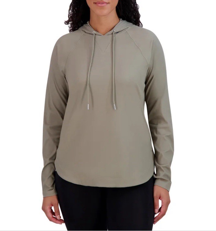 Sage Collective Women’s Green Hoodie S, Thumbholes Ribbed 4-Way Stretch Pullover
