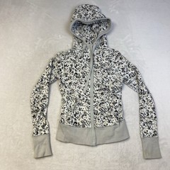Lululemon After Asana Hoodie Not So Petite Fleur Silver Spoon Sz 4 Grey Floral