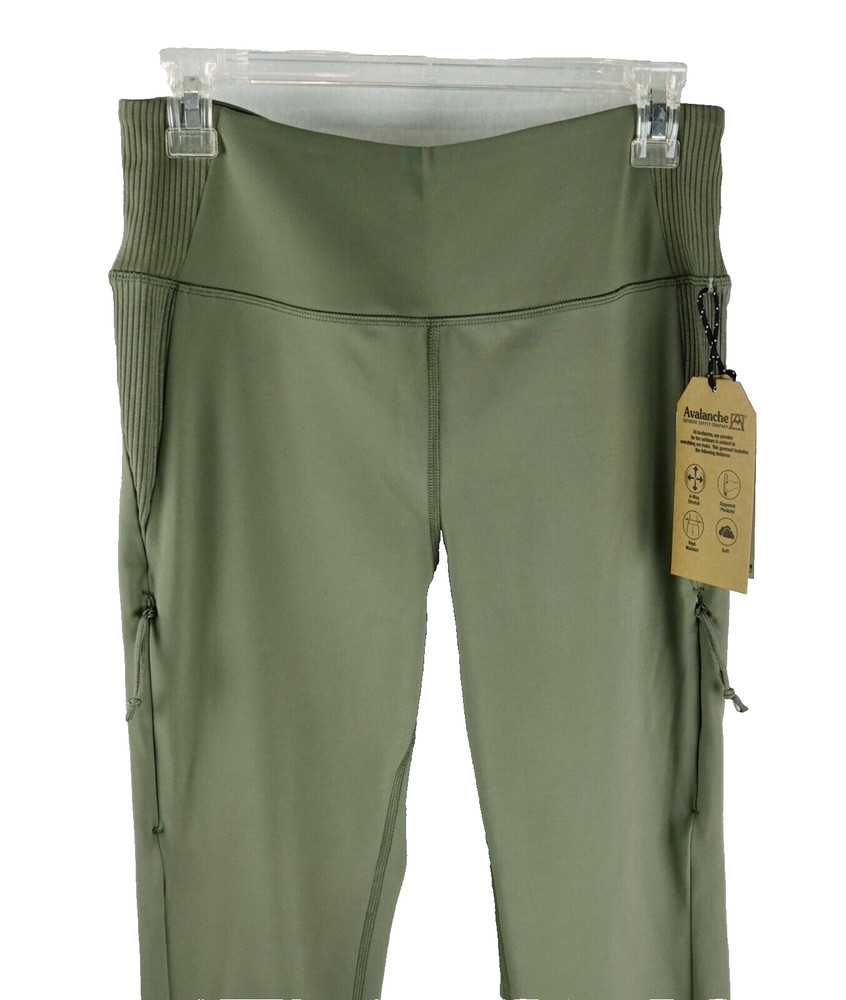 Avalanche Compression Legging Womens Size L Stretch High Waist Zip Pockets Green