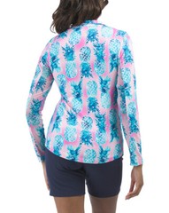 NWT G LIFESTYLE ANANAS AQUA TURQUOISE HOT PINK Long Sleeve Mock – S M L XL