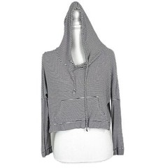 Ginger G Sweater Women Medium Black White Striped Knit Cropped Pullover Hoodie