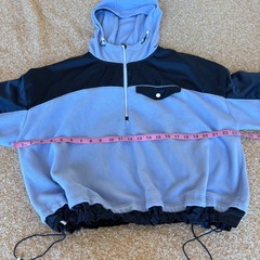 Athleta Womens Fleece Half Zip Hoodie Periwinkle Blue Colorblock Pullover Large