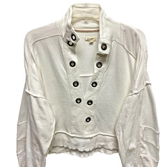 Pilcro Cream Long Sleeve The Kamrie Pieced Studded Crop Popover Sweatshirt XS