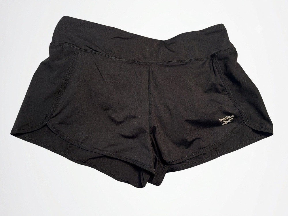Reebok Women Black Athletic Activewear Gym Shorts Elastic Waist Poly/Spandex