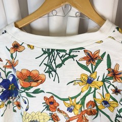 Talbots French Terry Sweatshirt Womens Med Pet White Blue Orange Floral Cotton