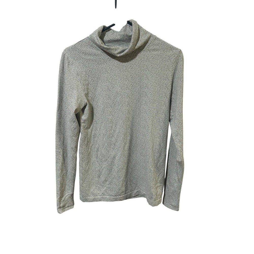Athleta Size Medium Gray Herringbone Funnel Neck Long Sleeve Top Blouse