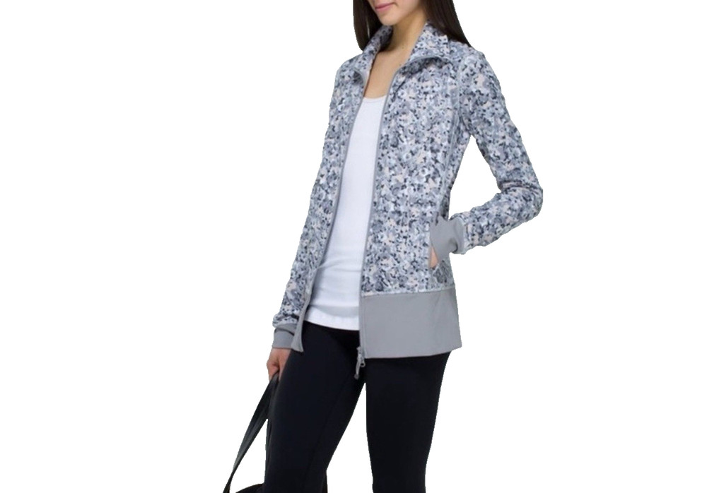 Lululemon Asana Jacket Womens M Not So Petite Fleur Gray Zip Yoga Running Top