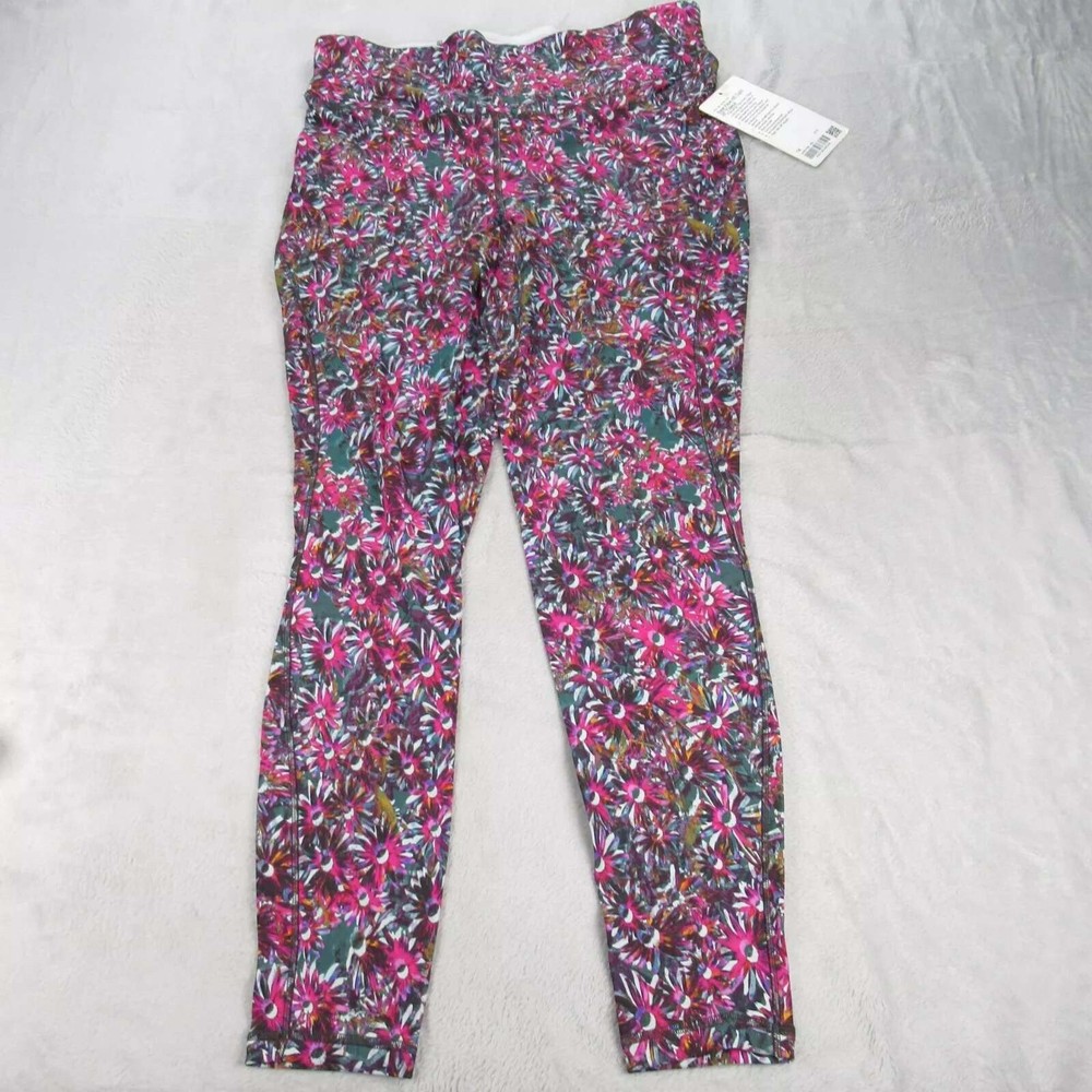 Lululemon Legging Women 14 Pink Green Floral Base Pace HR Tight Fleece 32×28 NEW