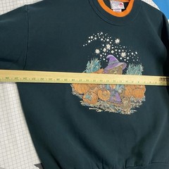 Vintage 90s Halloween Bear Witch Sweatshirt XL Magic Stars Pumpkins Grandma Usa