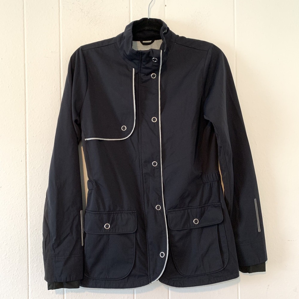 Brooks Womens Medium Jacket Coat Running Shelter Technology Black Snap Zip