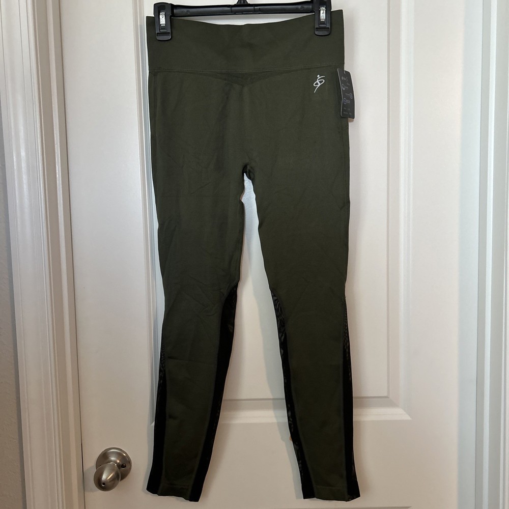 O To 5 NWT Active Leggings Size L/XL Seamless Waistband Green/Black