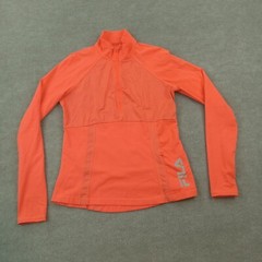 Fila Shirt Womens Medium Orange Mock Neck Top Stretch Lightweight 1/2 Zip Pocket