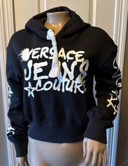 VERSACE Graffiti Logo Cropped Hoodie Women’s Size L Multicolor NWT