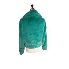 Derek Heart Womens Teal Kelly Green Faux Fur Full Zip Bomber Jacket Size M New