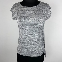 Athleta Womens XXS Gray Black Cap Sleeve Tee Asymmetric Hem Side Tie Rayon Blend
